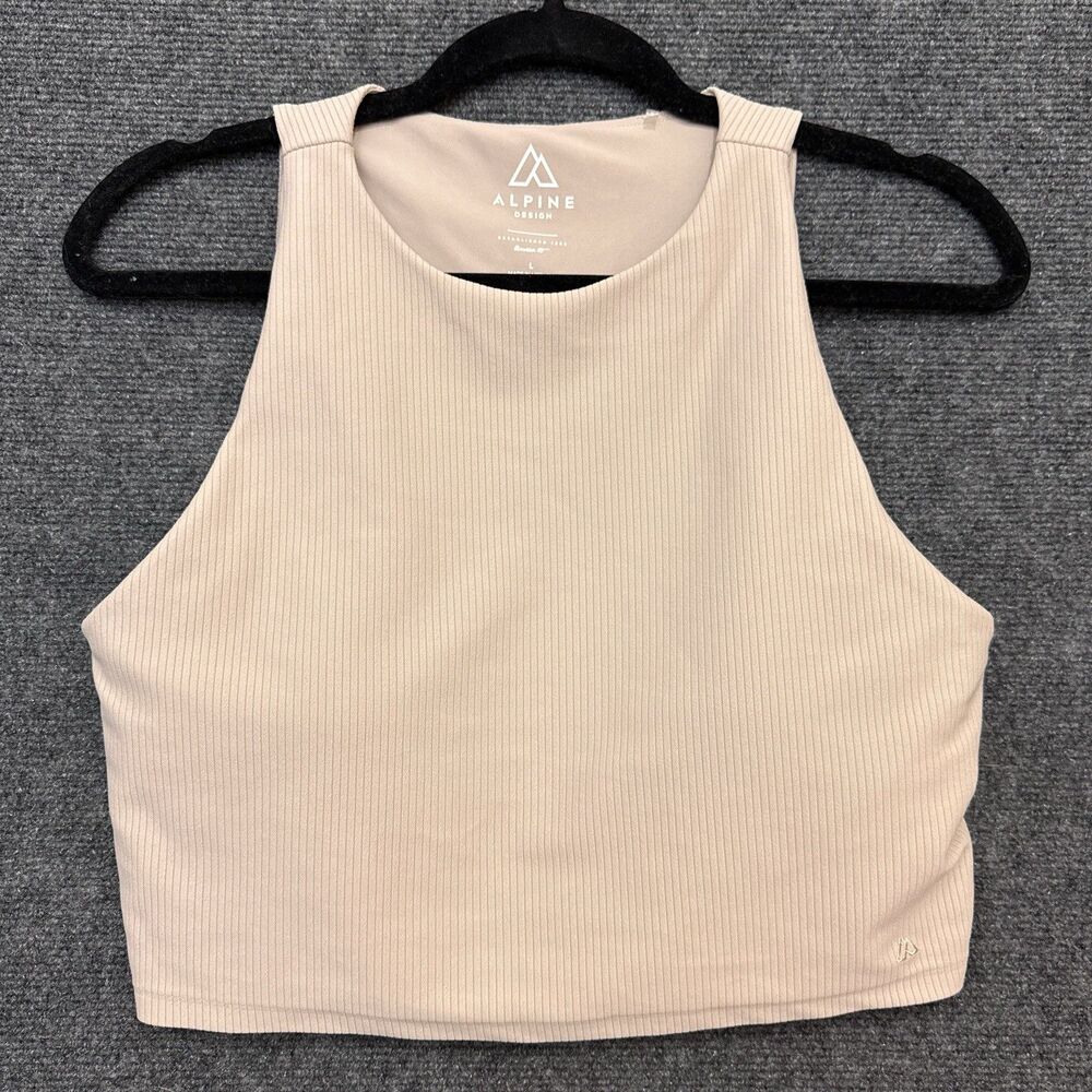 Alpine Design Ribbed Crop Tank Beige High Neck Stretch Athleisure Women’s L